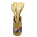 Kit Utensílios em Bambu 5 Peças com Porta-Utensílios – Livon 2568