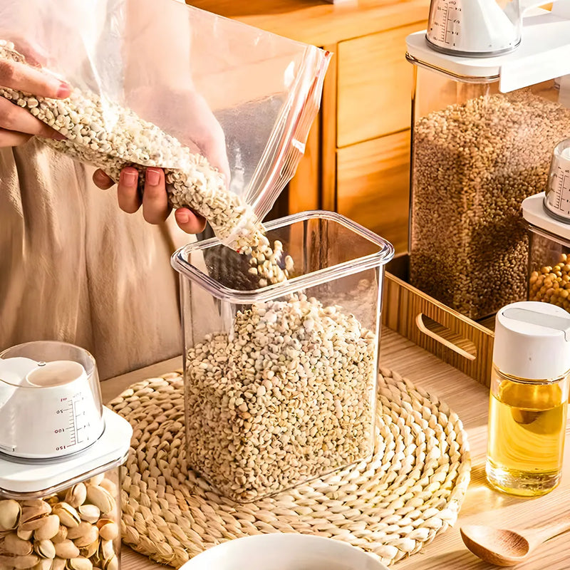 Recipiente Hermético Organizador para Armazenamentos com Copo de Medição - Conjunto de 2 Recipientes